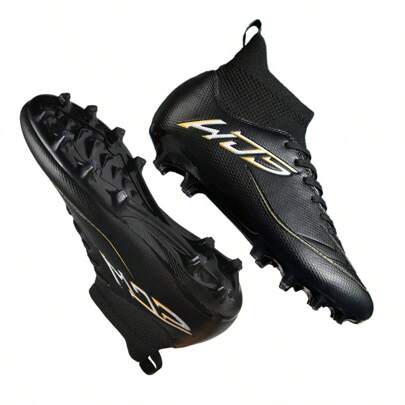 1 Pair Sports Style Anti-Slip Durable High-Top Football/Soccer Shoes, AG Studs Design, PU Leather Upper, Colorful, Rubber Outsole, Professional Match Shoes Suitable For Muddy, Short Grass Fields