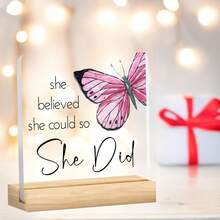 She Believed She Could, So She Did - Acrylic Plaque - Congratulations Gift For Women - New Job Gift - College Graduation Gift - Motivational Office Gift For Her Promotion - Promotion Gift For Coworker