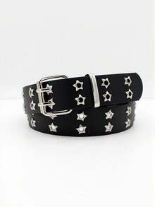 1 件女孩铆钉星镂空个性化腰带，百搭扣腰带，