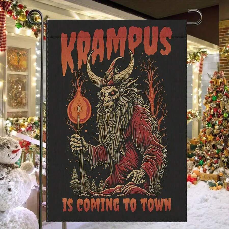 Krampus Gothic Christmas Garden Flag - Double-Sided Durable Polyester Outdoor Yard Decor, 18x12 Inch, Fits Standard Flagpoles, Electricity-Free, Pack Of 1
