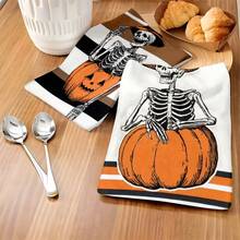 1 Set/1 Stück/2 Stücke Halloween Kürbis Schädel Muster Geschirrtücher, geeignet für Restaurants, Küchen, Badezimmer, tägliche Dekoration, tägliche Familienfeiern, Heimdekoration und bunte Haushaltsgegenstände. Sie können auch als Geschenke verwendet werden. - Verschiedenfarbig - Übersicht 5
