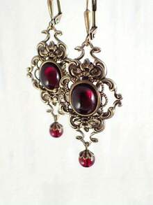 1Pc Exquisite Vintage Copper Inlaid Synthetic Blood Red Gem Ladies Earrings Pendant Suitable For Banquet Ball - 多色 - 查看 3