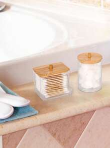 BoĂźte de rangement pour cotons-tiges, boĂźte de rangement pour cotons-tiges Ă double tĂȘte, boĂźte de rangement transparente carrĂ©e avec couvercle en bambou pour cotons-tiges et cure-dents