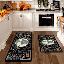 1pc Thickened 0.47 Inch/1.2cm Kitchen Mat, Skeleton Pumpkin And Black Cat Pattern Polyester Carpet, Entrance Door Mat, Day Of The Dead Fashionable Home Decoration, Suitable For Bathroom, Bedroom, Game Room, Indoor And Outdoor - Multicolor - View 5