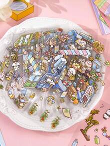 1 مجموعة كتاب ملصقات منظر طبيعي مصغر، موضوع حفلة المنزل، مناظر طبيعية عادية ملصقات ألبوم الصور