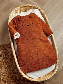 1pc Baby Cartoon Cute Bear Teddy/Rabbit, Soft, Comfortable, Warm, Thermal Lining, Thick Material, Double-Layer Plush Sleeping Bag - Chocolate Brown - View 2