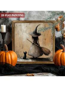 1/2 Stücke Halloween Hexe Holzrahmen Schild Tischdekoration Heim Wandbehang Herbst Büro Studentenwohnheim Feiertags Party Zubehör Geschenk