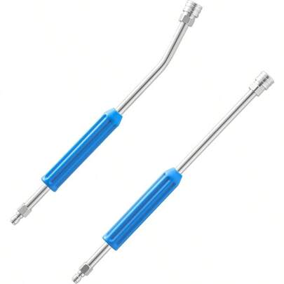 JOEJET Pressure Washer Extension Wand 17 Inch Stainless Steel Power Washer Wand With Molded Grip 30 Degree Curved Pressure Washer Wand For Gutter And Undercarriage 1 4" Quick Connect 2 Pack
