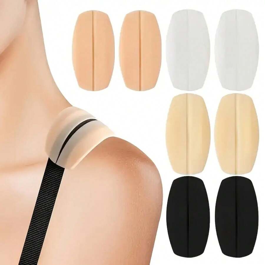 4pcs Bra Invisible Anti-Slip Fixed Shoulder Strap Anti-Drop Seamless Magic Shoulder Pads Thin Silicone Pressure Relief Shoulder Pads Anti-Slip Stickers Anti-Slip Shoulder Anti-Drop Seamless Pressure Relief Invisible Stickers - 4 Skin-toned Items - View 1