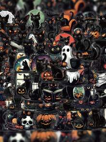 SCXXBSW 50pcs Halloween Black Cat Cartoon Graffiti Stickers Decorative Water Cups Notebook Luggage Waterproof Stickers - Multicolor - View 13