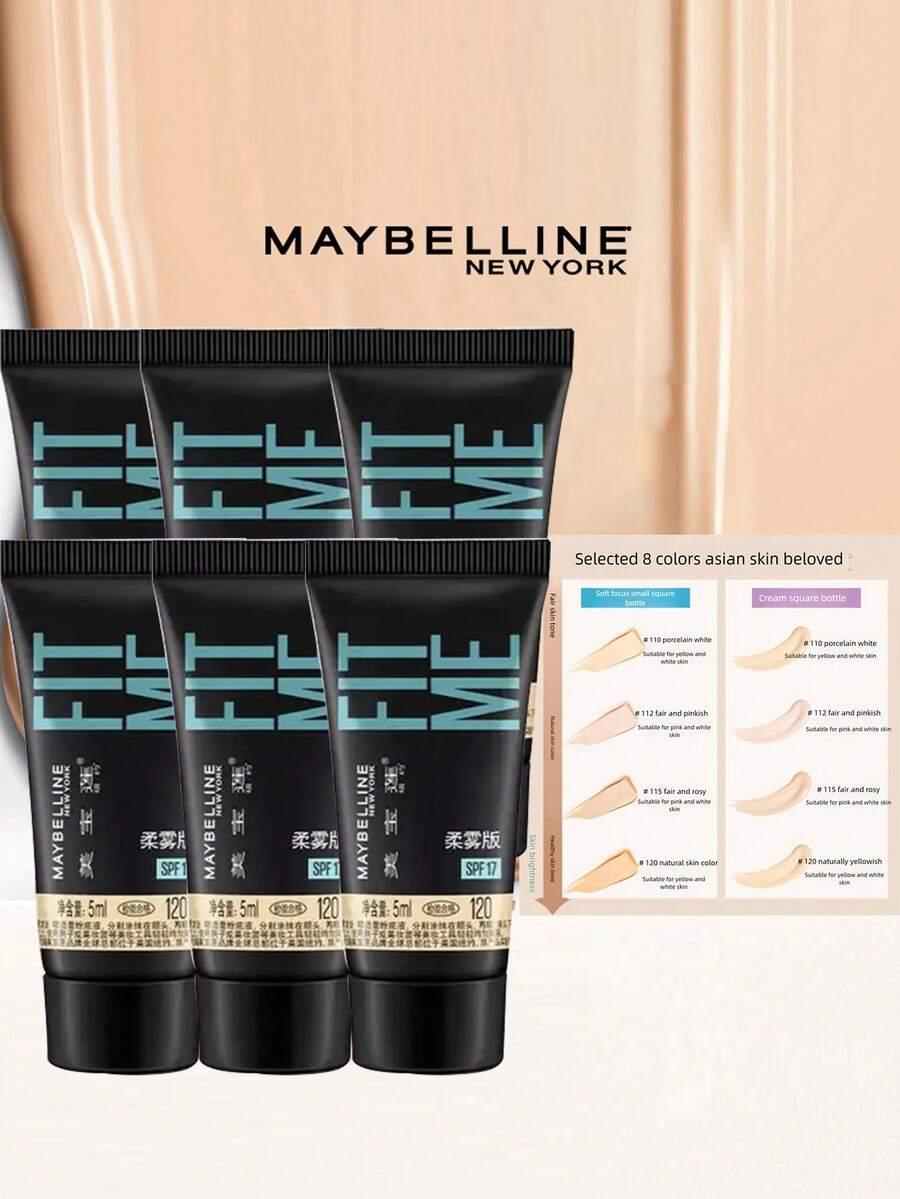 Maybelline Fit Me Matte + Poreless Foundation Mini, 5ml X 6 Shades, Mattifying, Oil-Control, Hydrating - Soft Mist Type #120-6 Pieces - View 1