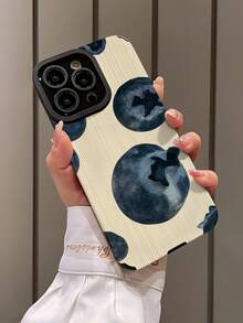 1 pieza Funda de teléfono suave y protectora de piel sintética con patrón retro de arándanos y rayas verticales, compatible con Apple 15/15 PLUS/15 PRO/15 PRO MAX, resistente al agua, a los golpes y a los arañazos - Multicolor - Ver 3
