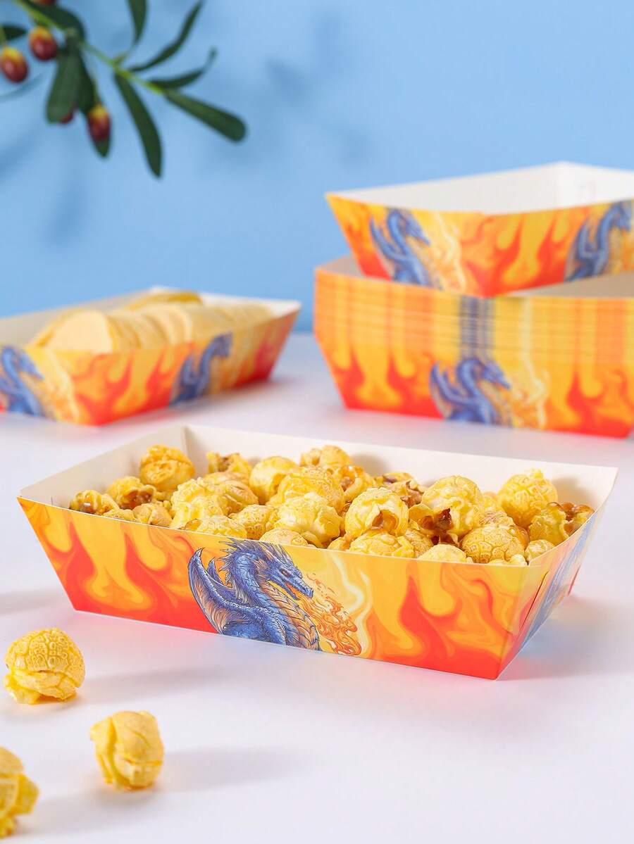 10/24pcs Blue Flame Dragon Food Boxes, Fries Boxes, Popcorn Boxes, Popcorn Boxes, Birthday Party Decor And Movie Night Snack Boxes, Suitable For Lunch Box, Bakery Bread, Burger Restaurant - Multicolor - View 1