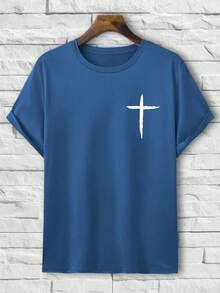Manfinity Homme Slim Fit T-Shirt With Cross Print For Men - Grey - View 5