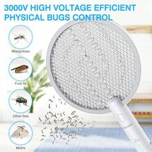 Electric Fly Swatter, 4000V Mosquito Killer, 2-In-1 Fly Swatter With 1200mAh Battery, Rechargeable Mosquito Killer Lamp, And 3-Layer Safety Net For Indoor And Outdoor Use - 白色 - 查看 3
