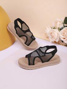 1 双时尚镂空网眼凉鞋，百搭女童凉鞋 - 黑色 - 查看 5