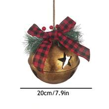 Large Vintage Gold Glitter Metal Christmas Bell Wreath, Decorated With Plaid Bow And Pine Branches - Rustic Round Holiday Decor, Suitable For Thanksgiving, Mother's Day, Valentine's Day - Easy To Hang On Door Or Wall Home Decor Christmas Decorations Room Decor Winter