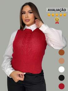 Women Sweater Vests - 酒紅色 - 查看 5
