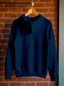 blusa Moletom Shadow Smile Streewear Oversized Unissex Ref-3435 - Azul Marinho - Visão 6