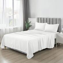 Lux Decor 4 Pc Stripe Bed Sheets, High GSM Brushed Microfiber Bedding Set With Deep Pocket Fitted Sheet & Pillowcases. Soft, Breathable, Hypoallergenic, Easy Care, And Wrinkle Resistant For Year-Round Comfort And A Classic Hotel-Quality Look. - 白色 - 查看 3