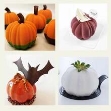 Khuôn silicon hình quả bí ngô 6 khoang, khay nướng bánh cupcake, khuôn làm bánh mousse, khuôn trang trí bánh nhà bếp, khuôn fondant cho lễ Halloween - Nhiều màu - Xem 6