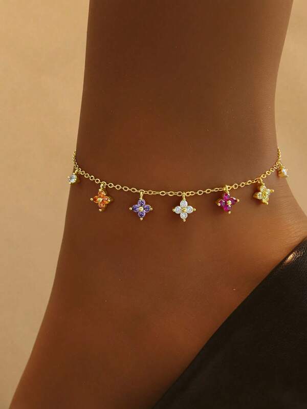 1pc Colorful Flower Anklet, Vibrant Floral Design, Charming Foot Jewelry, Ornament