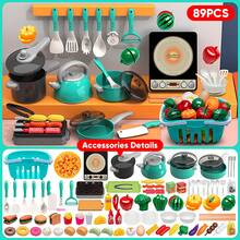 Kids Kitchen Playset, Suitable For Boys And Girls, Includes Cooking, Stir-Frying, Cutting Vegetables And Other Kitchen Utensils, As Well As Musical Simulated Tableware