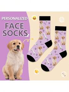 1 Pair Of Men's Mid Length Socks,Custom Dog Face Socks, Personalized Pet Face Socks With Photo Customized Funny Crew Sock Gifts For Men Women, Custom Valentine'S Day Birthday Gifts Gag Gifts For Petlover Girlfriend Boyfriend Her Him Dad Mom Best Friend,Dawg,Colorful,Cute,Adorable,Contracted,Funny,Custom,Unique,Customized,Personalized,Ideal Gifts For Him,Ideal Gifts For Her,Boyfriend,Girlfriend,Family,Friends,Grandparents,Her