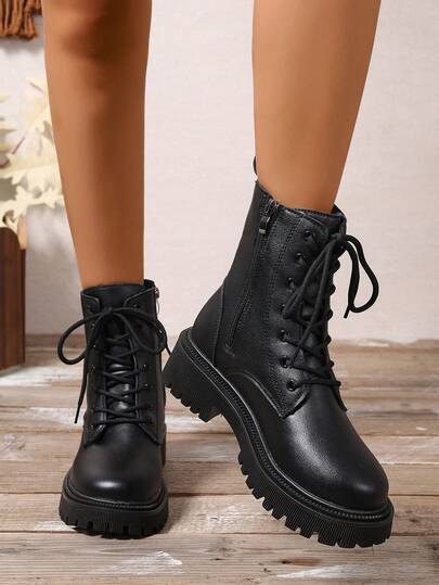 2025 Autumn/Winter New Women's Short Boots, Side Zipper Boots, Flat Casual Women's Shoes, College Student Women's Short Boots, Short Boots, White Women's Short Boots, Fashionable Women's Short Boots, Lace-Up Women's Shoes, Women's Ankle Boots And Short Boots, Women's Fashion Boots, Anti-Slip Women's Short Boots, Warm Women's Boots