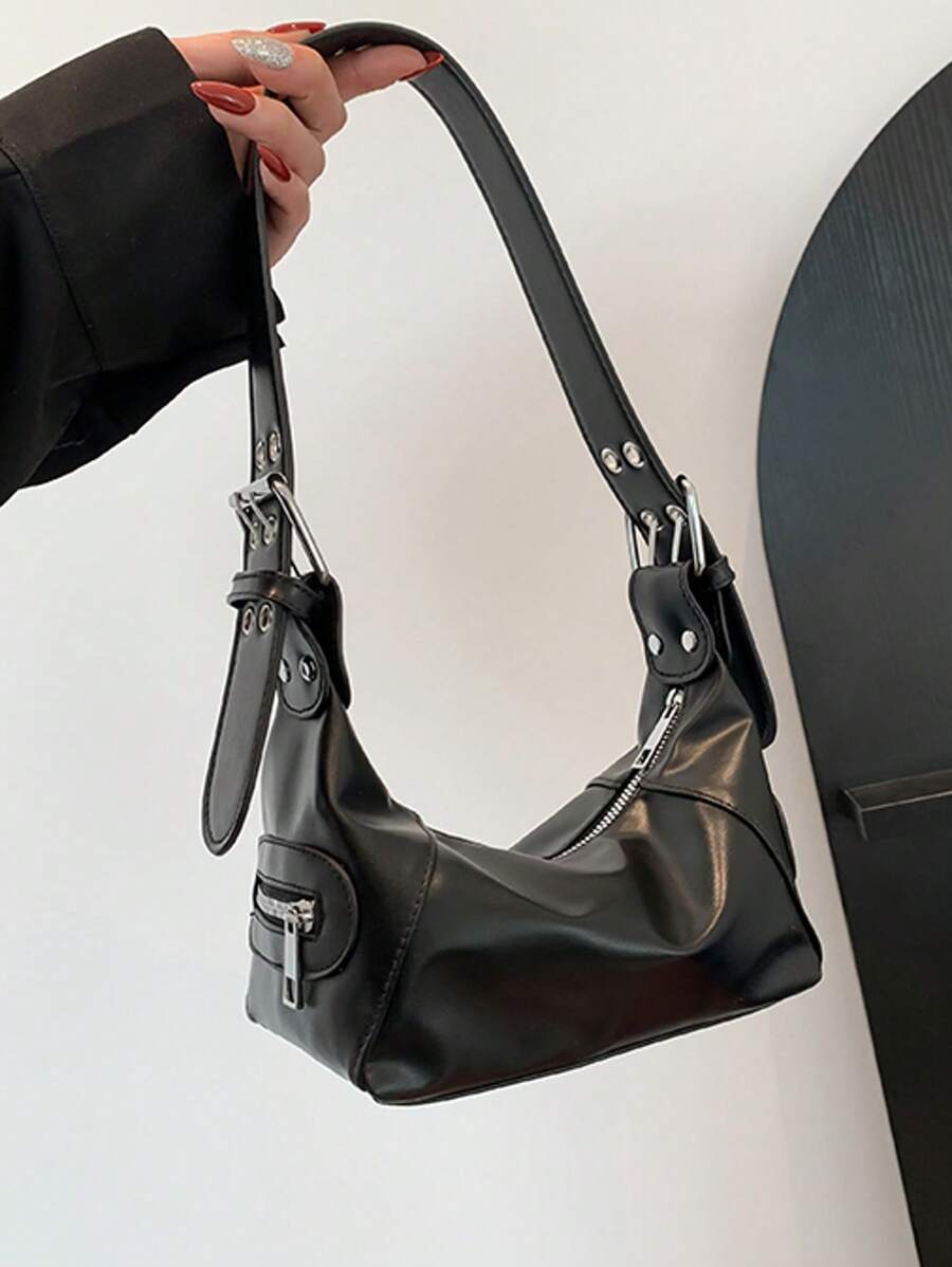 复古时尚小众设计皮革拉链单肩包