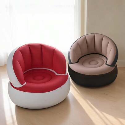 1pc Inflatable Sofa With Backrest, Portable Quick Inflation Foldable Slouchy Sofa, PVC Flocked Surface, Suitable For Living Room, Game Room, Bedroom, Balcony, Reading Room