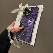 Moonlit Floral Mobile Phone Case, Designed With Lace And Star Accents, Suitable For IPhone 16, 15, 14, 13, 12 And 11 Pro Models, Made Of TPU Material, And Provides Shockproof Protection. Perfect For Family, Friends, Children, Birthdays, Spring, Holidays, Boyfriends, Girlfriends, And Valentine's Day Gifts. - Màu tím - Xem 2