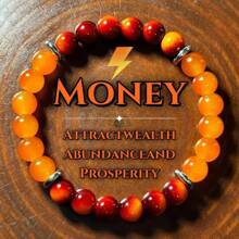 Goodwaro 1pc Prosperity & Good Fortune Elastic Bracelet - 8mm Orange Crystal With Red Gradient Stone, December Birthstone, Perfect Gift For Any Occasion, Gift For Women Men