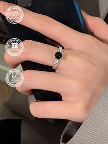 1 件 S925 纯银复古黑玛瑙珠戒指，几何图案情侣戒指，适合日常佩戴、婚礼誓言、情人节、母亲节、音乐节礼物，附赠礼盒 - 復古原子款 - 查看 8