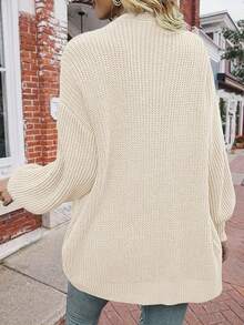 1 chiếc áo khoác cardigan dệt kim tay dài dáng rộng màu trơn dành cho nữ, thích hợp cho mùa thu/đông. - Màu be - Xem 6