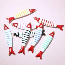 2pcs 40x8mm Enamel Stripe Fish Charms Pendant Stainless Steel DIY Jewelry Making Accessories Findings For Necklace Earrings - Fish - View 1
