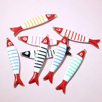2pcs 40x8mm Enamel Stripe Fish Charms Pendant Stainless Steel DIY Jewelry Making Accessories Findings For Necklace Earrings