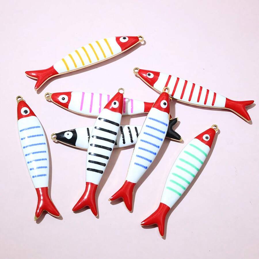 2pcs 40x8mm Enamel Stripe Fish Charms Pendant Stainless Steel DIY Jewelry Making Accessories Findings For Necklace Earrings - Fish - View 1