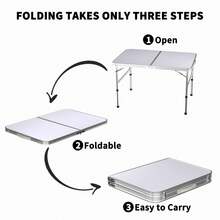 HSHa 2ft/2.5ft/3ft/4ft Folding Table, Aluminum Foldable Rectangle Camping Table, Portable Adjustable Garden Furniture, Outdoor Picnic Travel Table, Kitchen Work Table - White-90cm - View 5