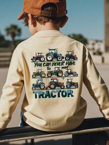 1 pieza Camiseta de manga larga con cuello redondo y estampado de coche para niños pequeños, ropa de otoño para estudiantes y niños pequeños - Camiseta clásica vintage con diseño de coche llamativo que definitivamente hará sonreír a los niños