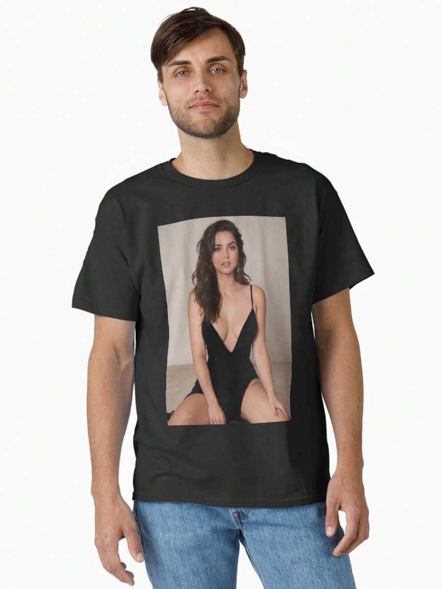 Vintage Ana De Arma T-Shirt, Ana De Armas Beauty T-Shirt Music Festival Cotton Shirt - Pop Star Merch Style Tee, Ultra-Soft Skin-Friendly Unisex Crewneck - Machine Washable - Great For Daily Wear & Concert Events - Perfect Gift For Christmas & Fan Meetups - Black - View 1