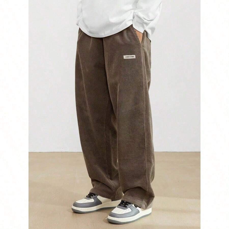 Men's Solid Color Casual Everyday Trousers Men's Streetwear Pants, Boy Friend Gifts, Back To School - 棕色 - 查看 1