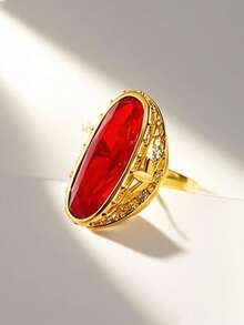 1入長款女戒，由玻璃材質製成，類似紅寶石，開口可調節，奢華性感，適用於派對，求愛，節日禮物