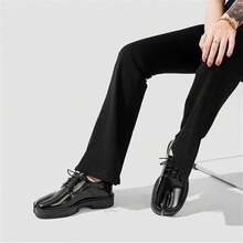 Split Toe Loafers For Women Tabi Shoes Platform Chunky Heel Loafers Lace Up Business Casual Black Leather Shoes - 黑色 - 查看 7