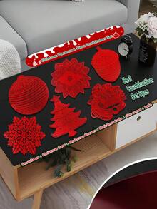 6er Set Weihnachtstischsets, mit Schneeflocken, Weihnachtsbaum, Glocke, Blume, Ornament, Tannenzapfen Designs, geeignet für Weihnachtsparty Tischdekoration