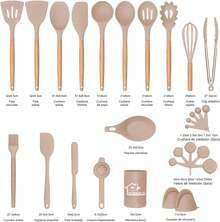 NICLY 28Pcs Utensilios de Cocina de Silicona, Juego de Herramientas de Cocina con Batidor Espátula, Antiadherentes, Resistentes al Calor, sin BPA, Herramientas y Paletas para Cocina (Caqui) - caqui - Ver 5
