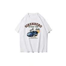 1 Piece Men's And Women's Casual American Style Loose Fit Short Sleeve T-Shirt, Thick Cotton, Summer Brand, Couple's, Personality, 180g, 100% Cotton. - 白色 3 - 查看 6