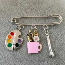 Personalized Brooch Painter Pendant Palette Painting Brush Charm Brooch Teacher Student Creative Jewelry Gifts - Palette pendant brooch - View 4