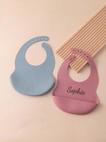 1pc Print On Demand Baby Silicone Bibs Solid Color Baby Stuff Portable Baby Adjustable Bibs Personalized Customization Name Baby Items Essentials - Multicolor - View 7