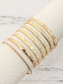 7pcs/Set European & American Style Bracelet Set, Hammered, Arrow, Floral, Exaggerated Hexagram Design, Twist-Open Bangle, Jewelry GiftWomen's Premium Bracelet & Bangle, Minimalist & Exquisite Design, High-Quality Texture, Brighten Skin Tone & Slim Wrist Look, Unique Non-Repetitive Style, All-Match For Daily Wear, Commute, Vacation, Party, Banquet & Bridal Jewelry, Perfect Gift For Birthday, Best Friend, Valentine's Day And Mother's Day - 彩色 - 查看 2